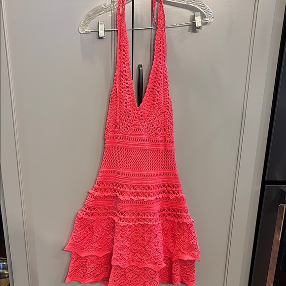 Moda International Crochet Halter Dress - Pink sz med - Picture 2 of 6